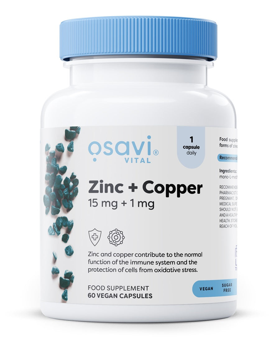 Zinc + Copper, 15mg + 1mg - 60 vegan caps