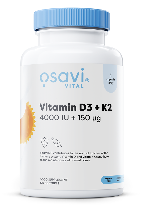Vitamin D3 + K2, 4000IU + 150mcg - 120 softgels