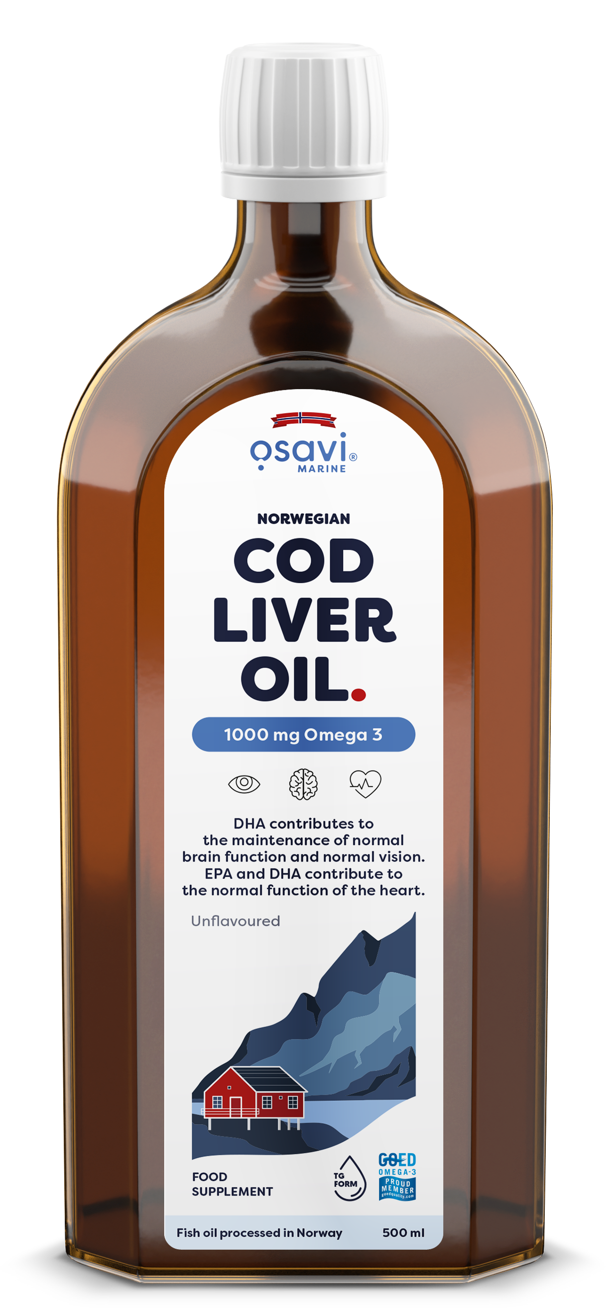 Norwegian Cod Liver Oil, 1000mg Omega 3 (Unflavoured) - 500 ml.