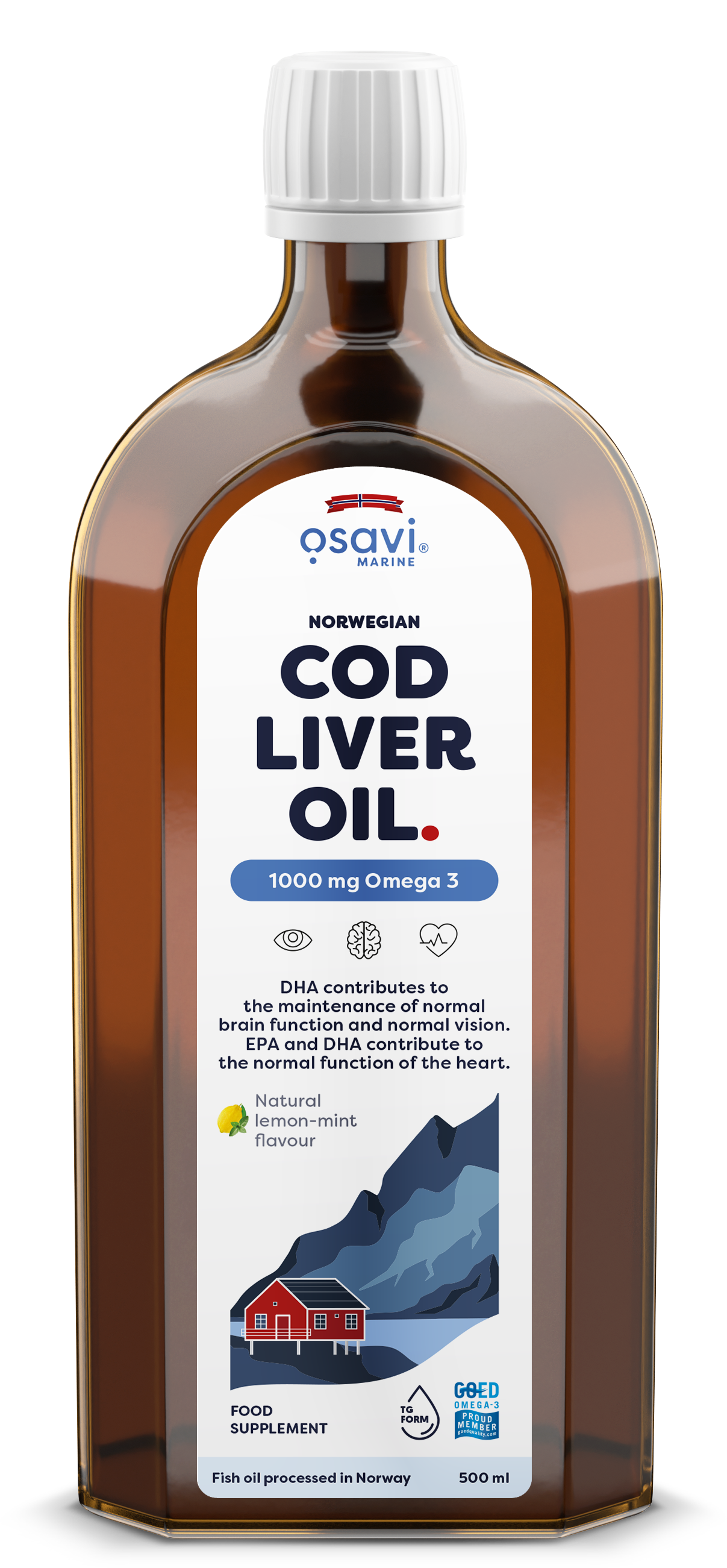 Norwegian Cod Liver Oil, 1000mg Omega 3 (Lemon-Mint) - 500 ml.