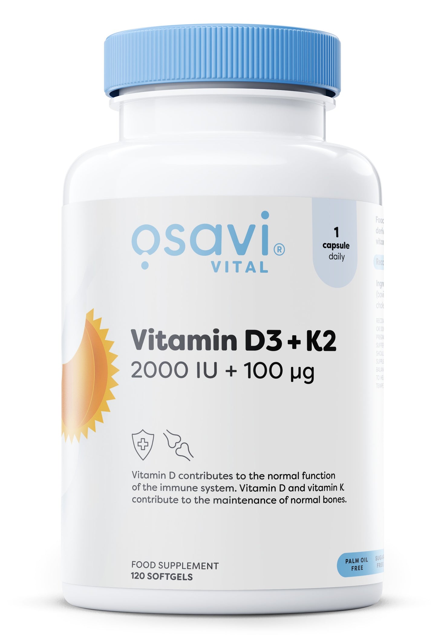 Vitamin D3 + K2, 2000IU + 100mcg - 120 softgels