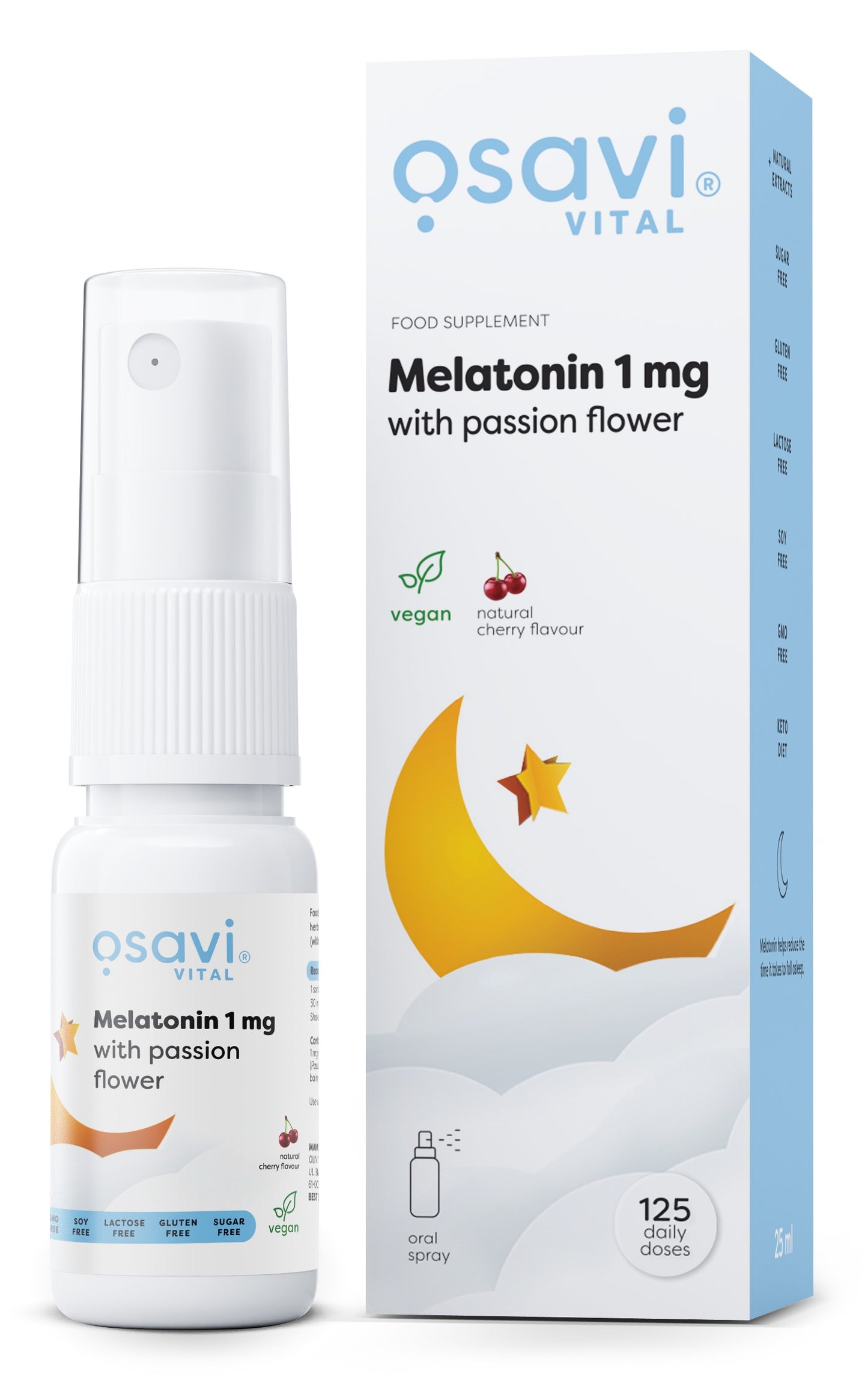 Melatonin with Passion Flower Oral Spray, 1mg (Cherry) - 25 ml.