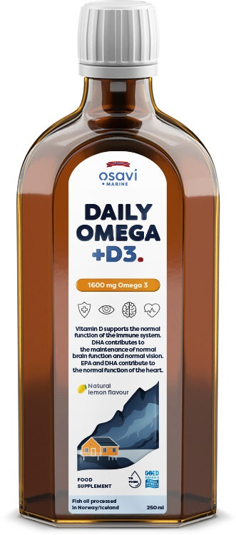 Daily Omega + D3, 1600mg Omega 3 (Natural Lemon) - 250 ml.