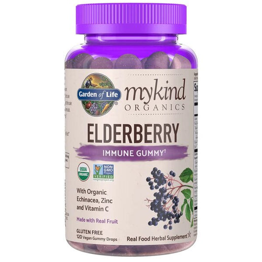 Mykind Elderberry, Real Fruit - 120 vegan gummy drops